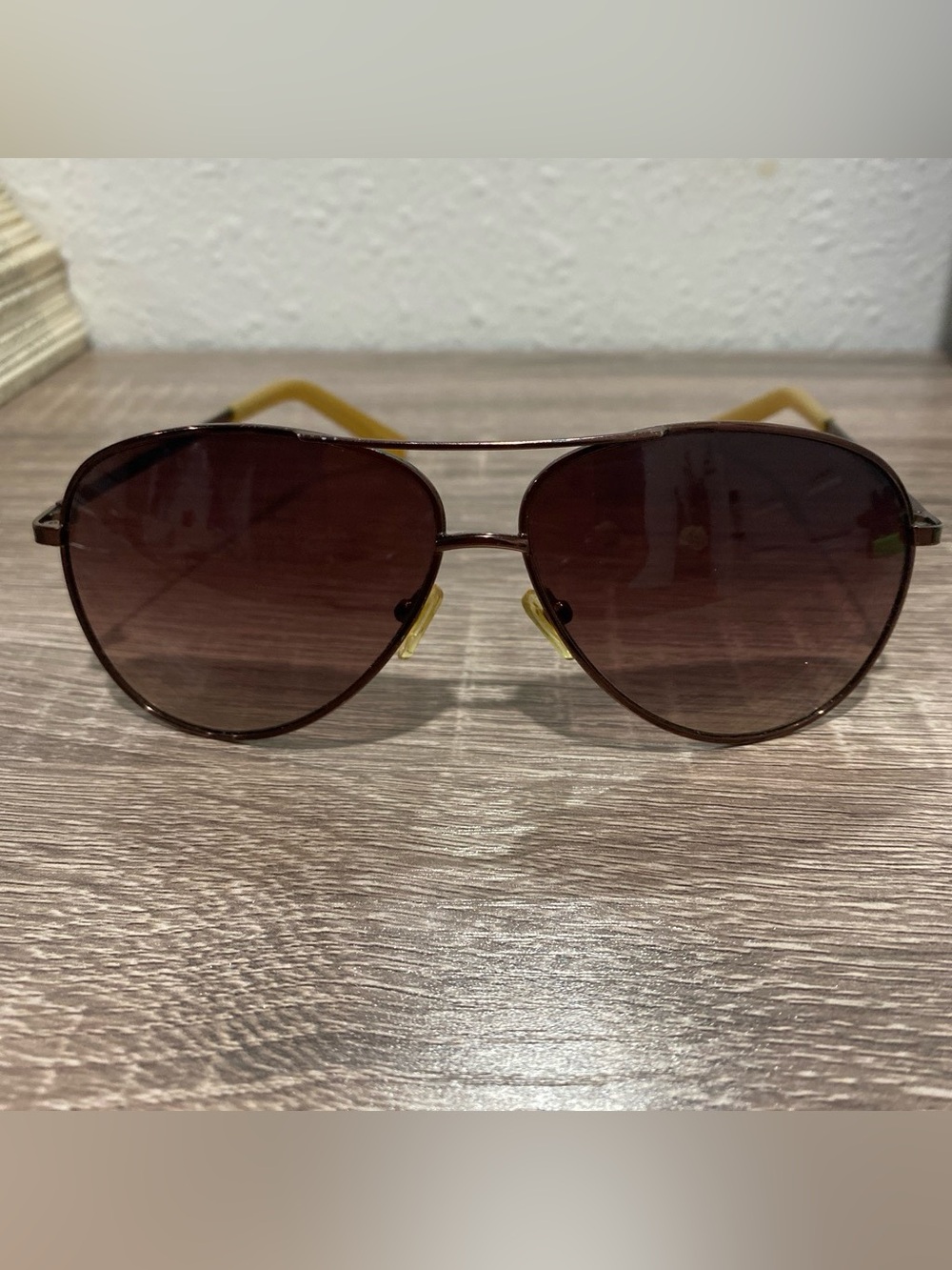 Cole Haan Aviator Sunglasses with Brown Gradient Lenses and Yellow Temples